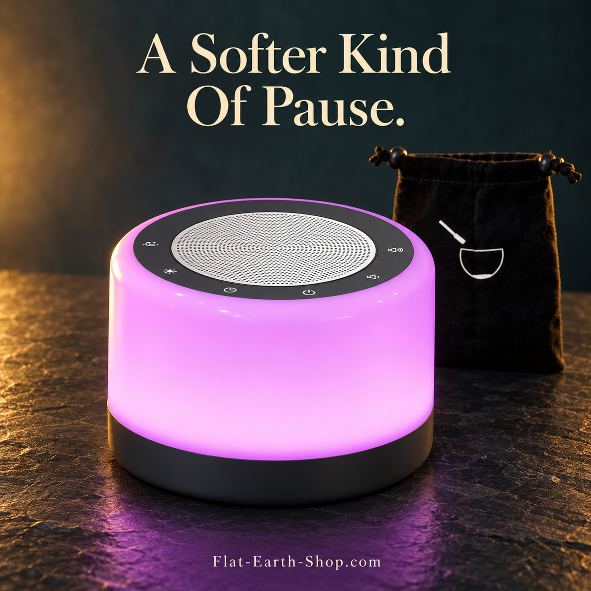 Electronic Singing Bowl — 8 Authentic Sounds with Light & Timer — dark studio product view