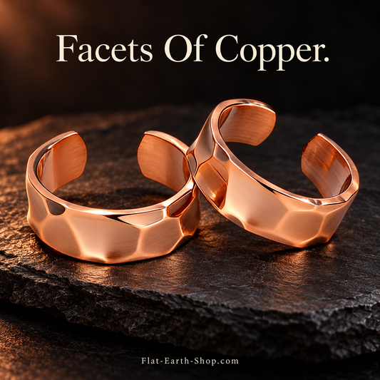 Pure Copper Tibetan-Style Rings — Set of 2 — hero view with a dark backdrop.