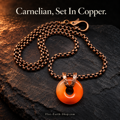 Copper Necklace with Carnelian Gemstone Donut Pendant — hero view with a dark backdrop.
