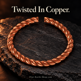 Pure Copper Tensor Bangle — Handmade Solid Copper — hero view with a dark backdrop.