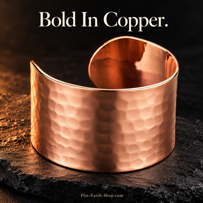 Pure Copper Turkish Cuff Bracelet — Wide Hammered Design — hero view with a dark backdrop.