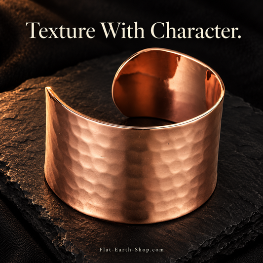 Pure Copper Turkish Cuff Bracelet — Wide Hammered Design — second view with a dark backdrop.