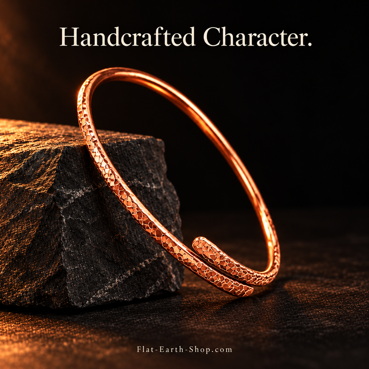Pure Copper Bangle — Handcrafted &  Hammered — hero view with a dark backdrop.