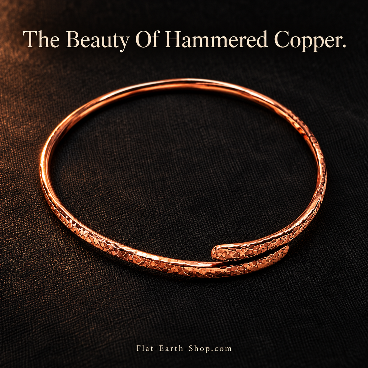 Pure Copper Bangle — Handcrafted &  Hammered — second view with a dark backdrop.