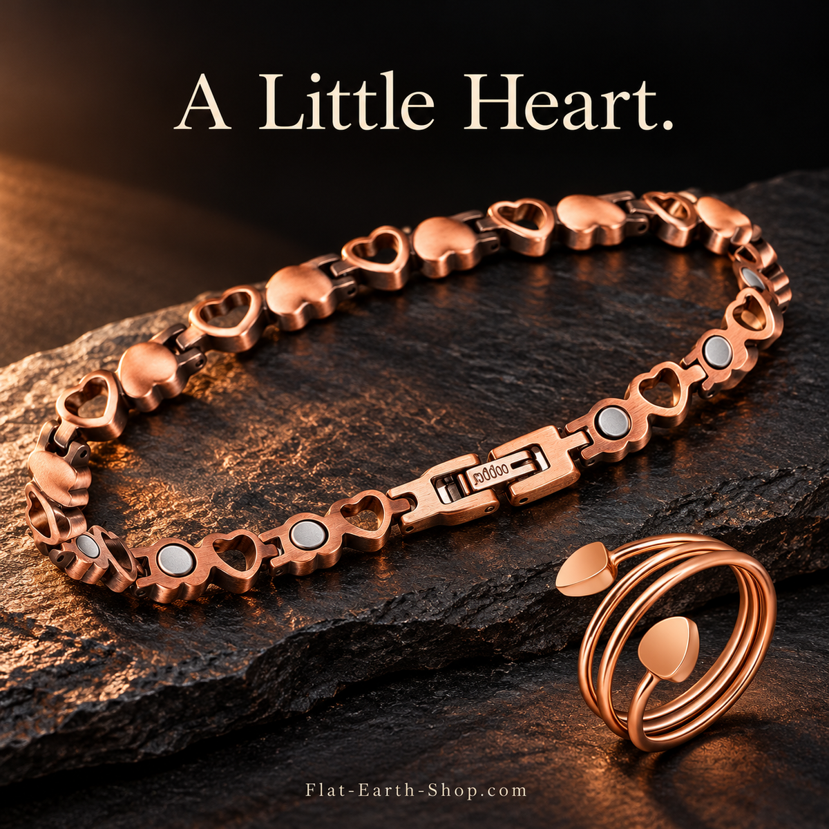 Pure Copper Magnetic Heart Anklet — hero view with a dark backdrop.