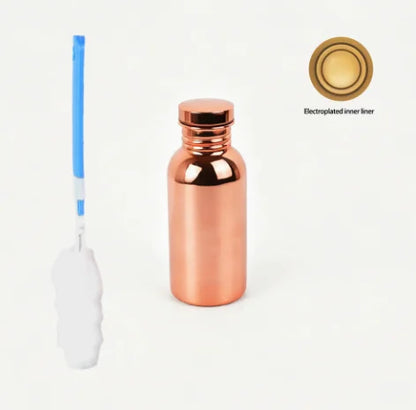 Embossed copper-tone water bottle, 500 ml, with lid and cleaning brush