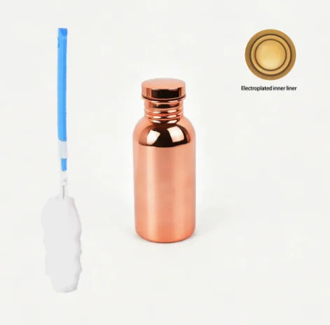 Embossed copper-tone water bottle, 500 ml, with lid and cleaning brush