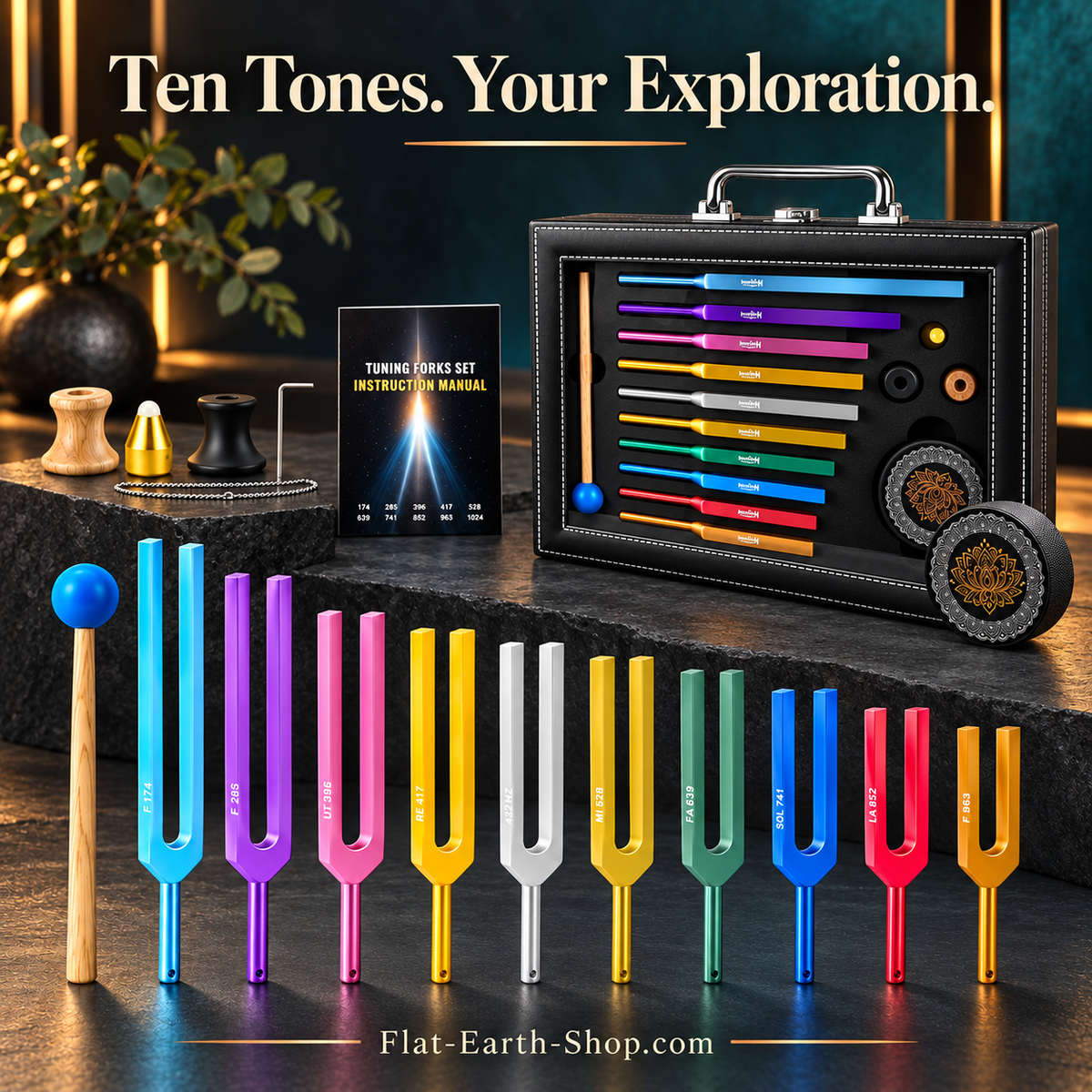 174–963Hz Tuning Fork Set — 10 Piece, Multicolor — complementary dark product view
