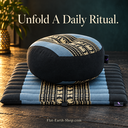 Compact Meditation Cushion Set — Small Zafu & Roll-Up Zabuton with Kapok Fill — complementary dark product view
