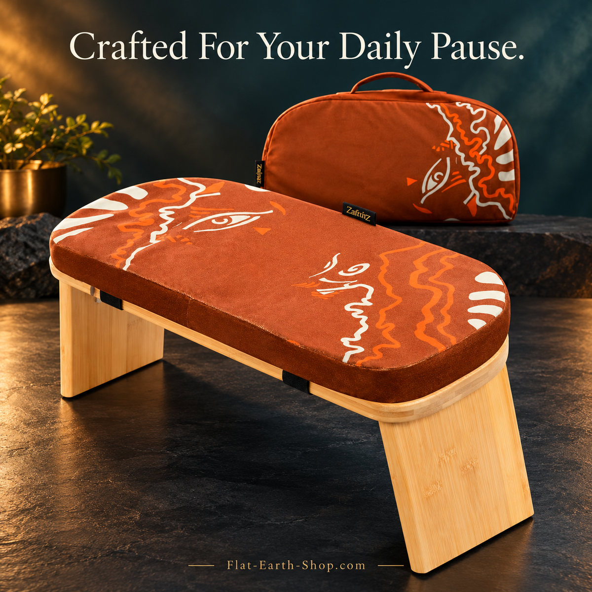 Bamboo Meditation Bench with Cushion — Foldable & Ergonomic — dark studio product view