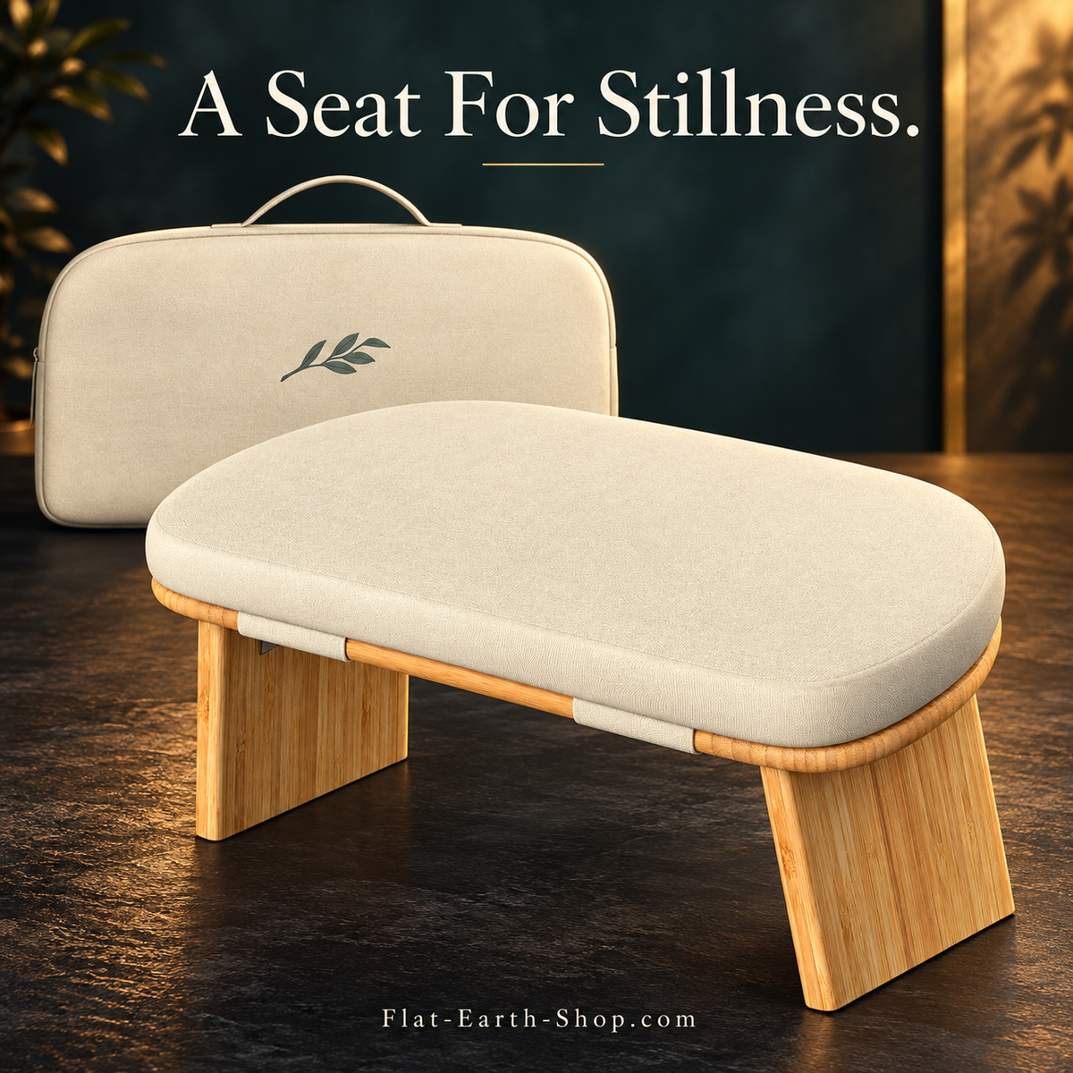 Portable Bamboo Meditation Bench — Ergonomic Seiza Chair with Cushion — dark studio product view