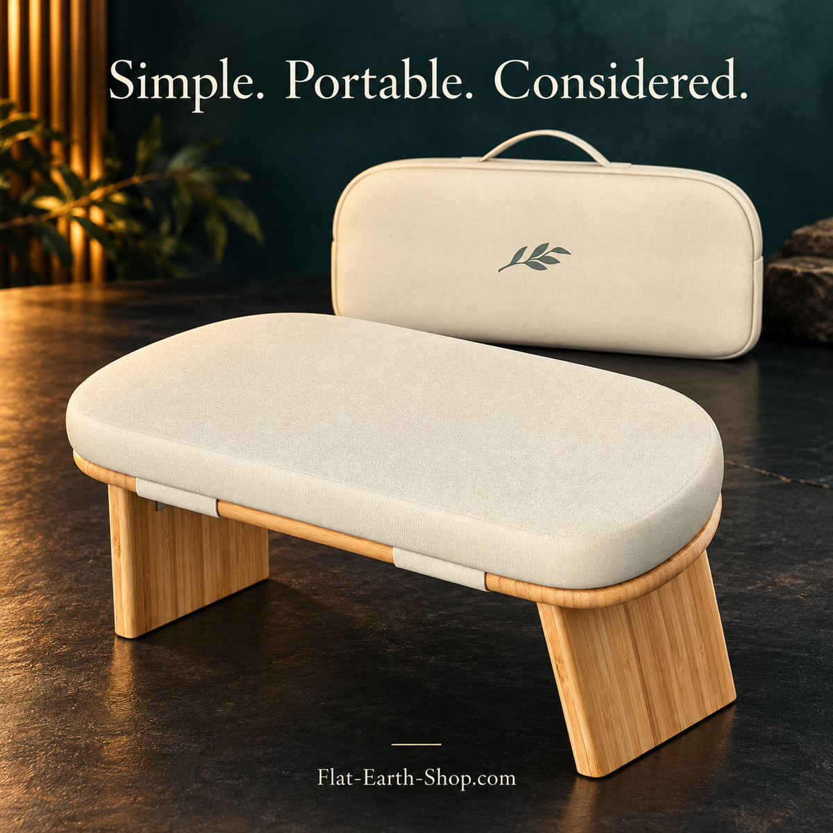 Portable Bamboo Meditation Bench — Ergonomic Seiza Chair with Cushion — complementary dark product view