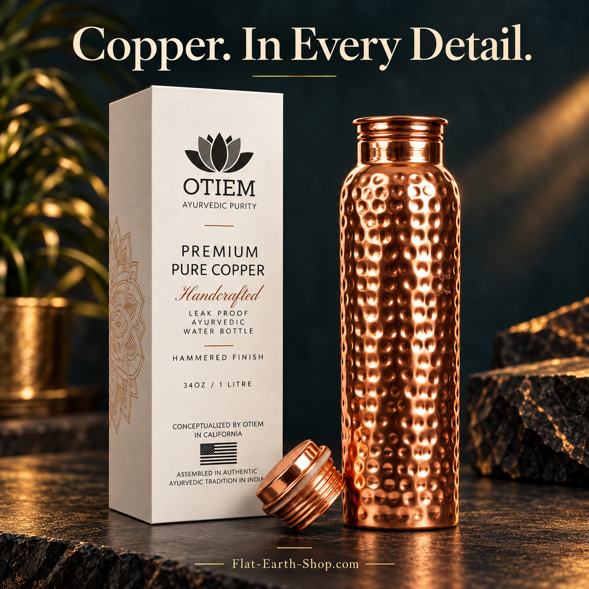 Copper Water Bottle — 34oz — Choice of Finishes — complementary dark product view