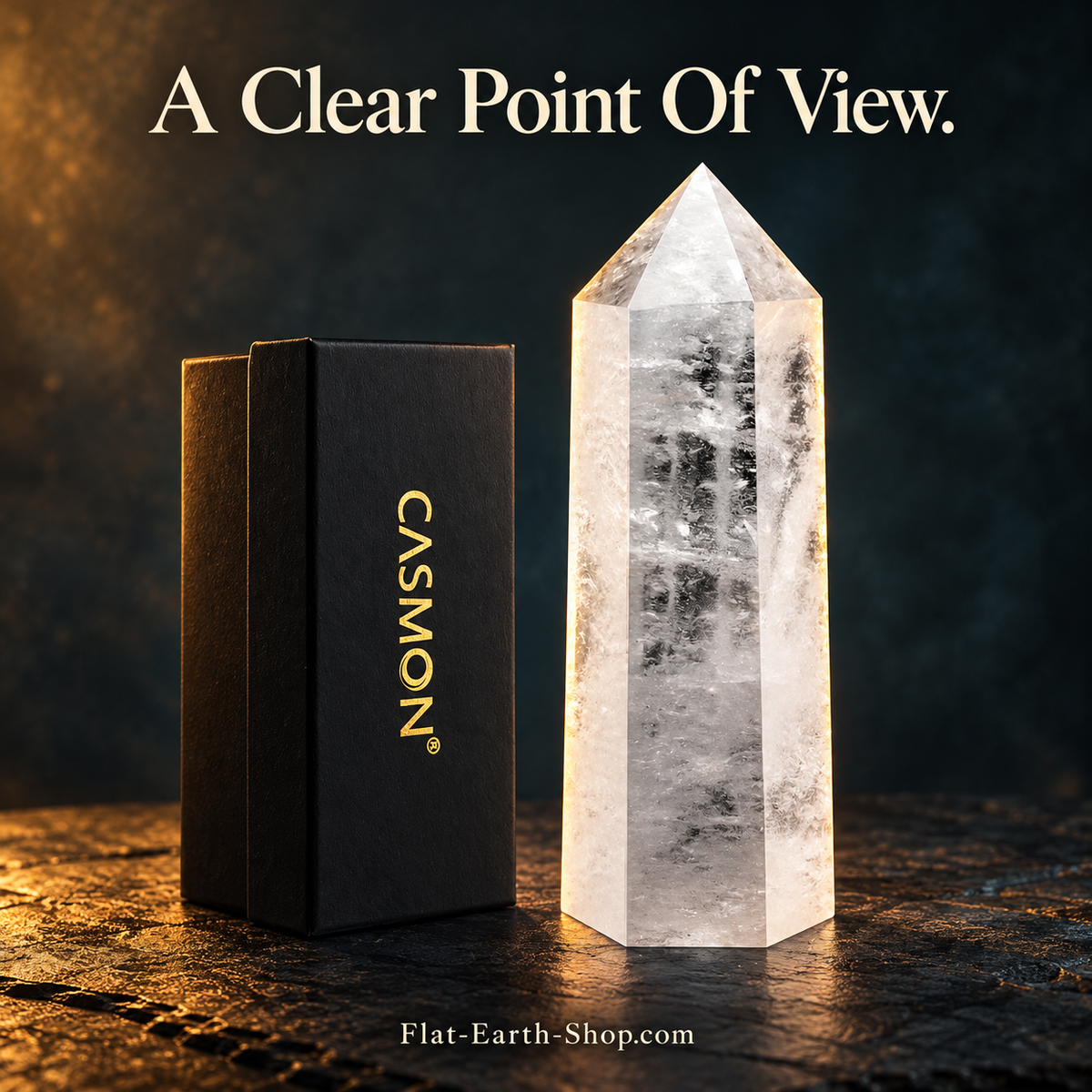 Clear Quartz Crystal Obelisk — 10–11cm — dark studio product view