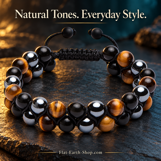 Tiger’s Eye, Obsidian & Hematite Bead Bracelet — dark studio product view