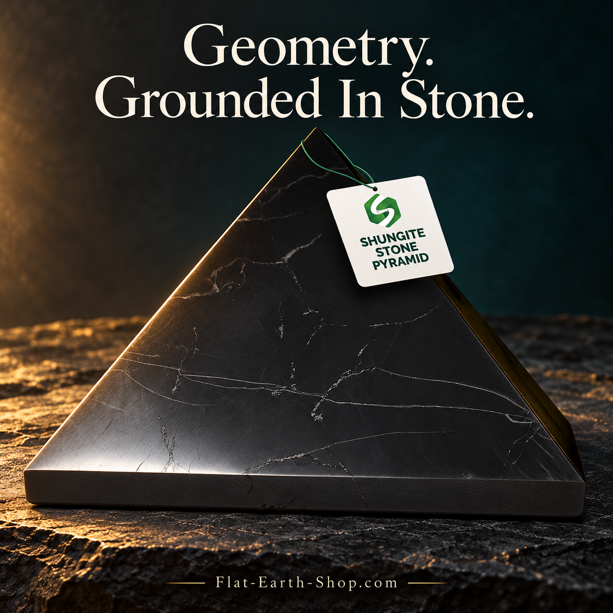 Authentic Shungite Pyramid — dark studio product view