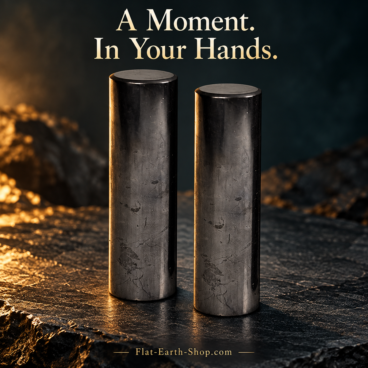 Shungite Meditation Cylinders — 2 Piece Set — dark studio product view