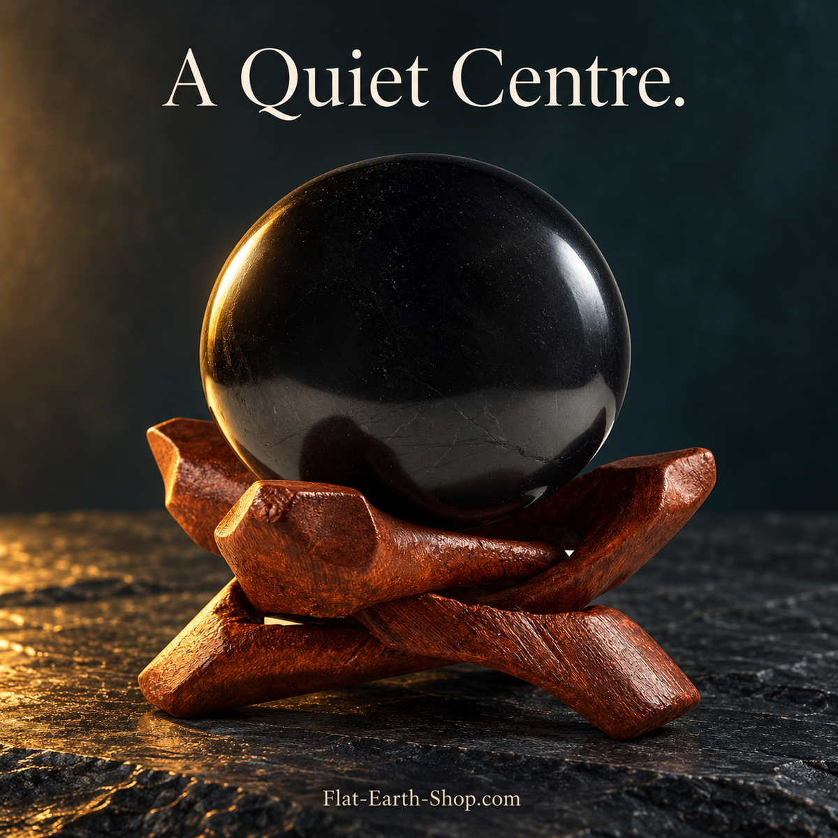 Authentic Shungite Sphere with Stand — dark studio product view