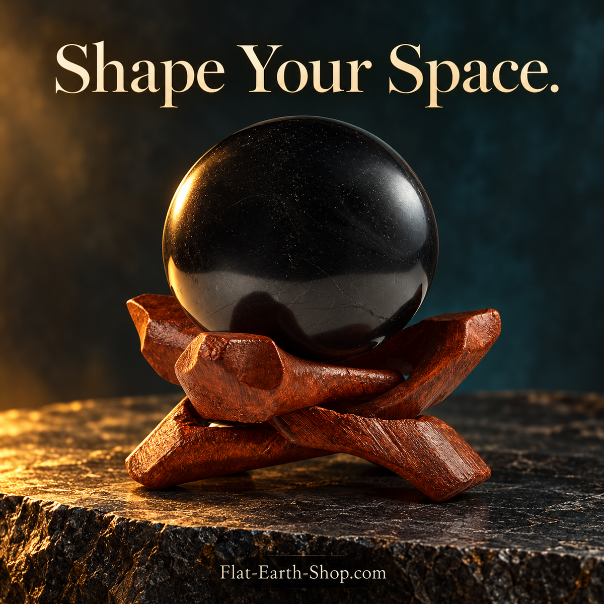 Authentic Shungite Sphere with Stand — complementary dark product view