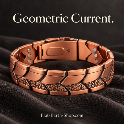 geometric current copper product on a dark studio background