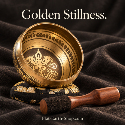golden stillness singing bowl set in dark studio