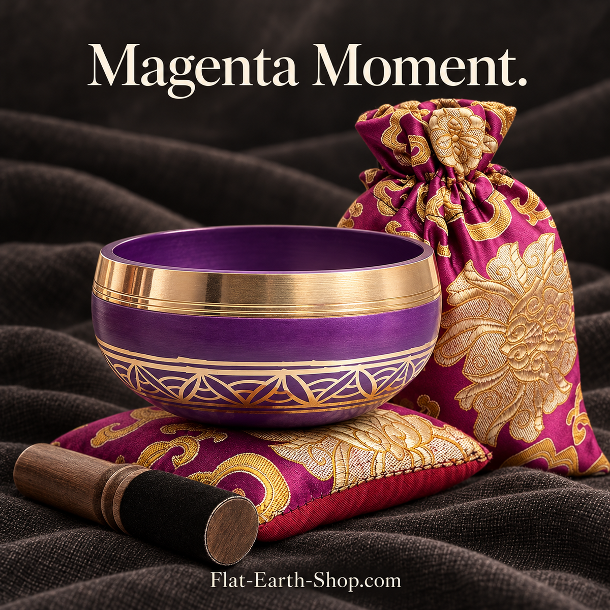 magenta moment singing bowl set in dark studio