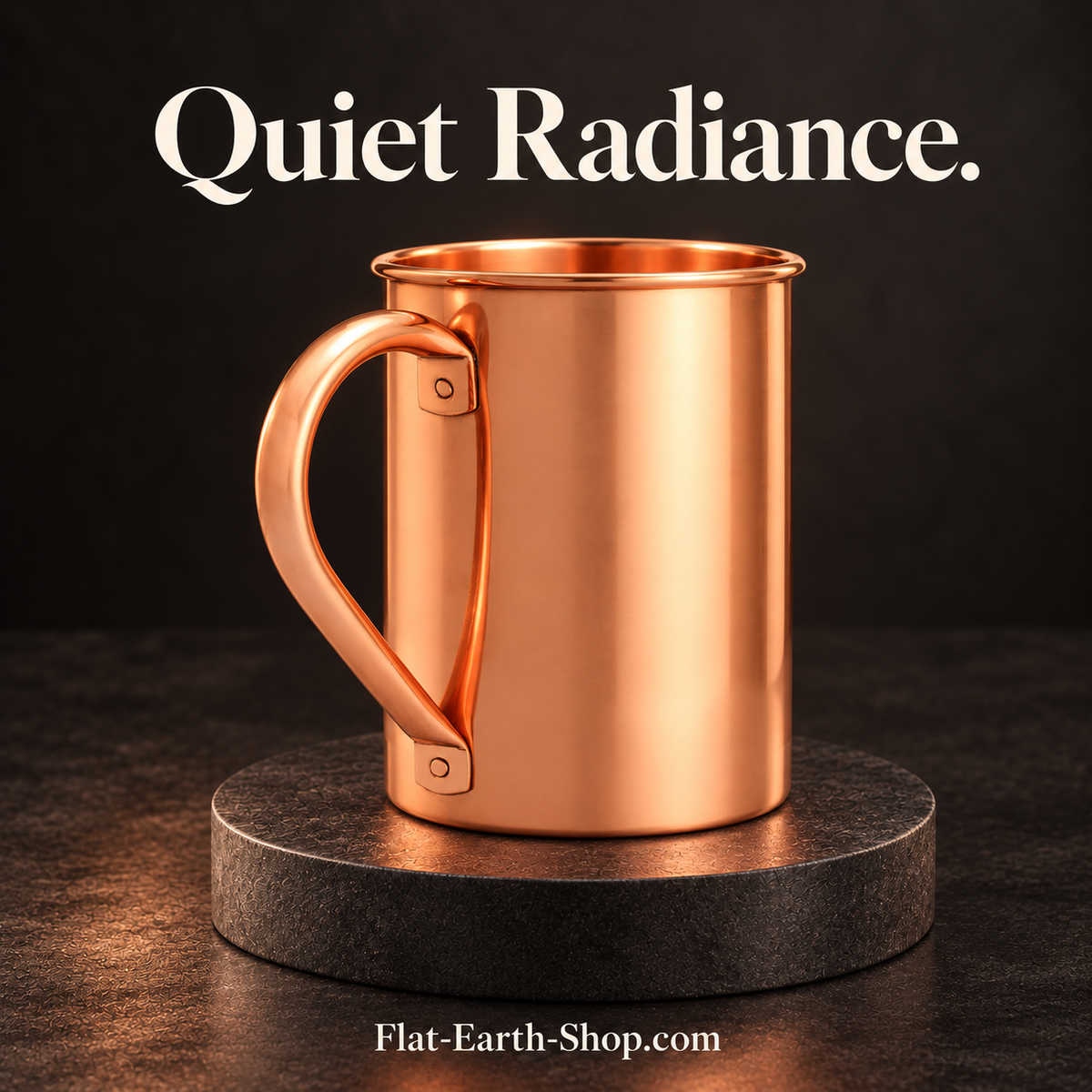 quiet radiance copper drinkware in a dark studio scene