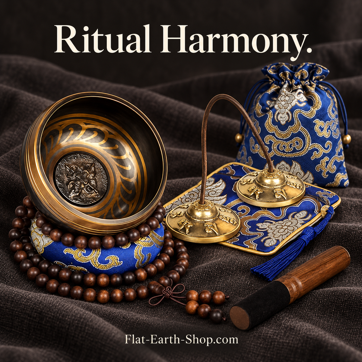 ritual harmony singing bowl set in dark studio