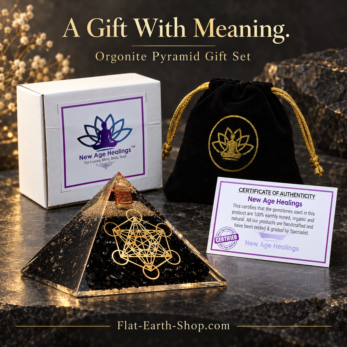 Shungite Orgone Pyramid With Metatron’s Cube