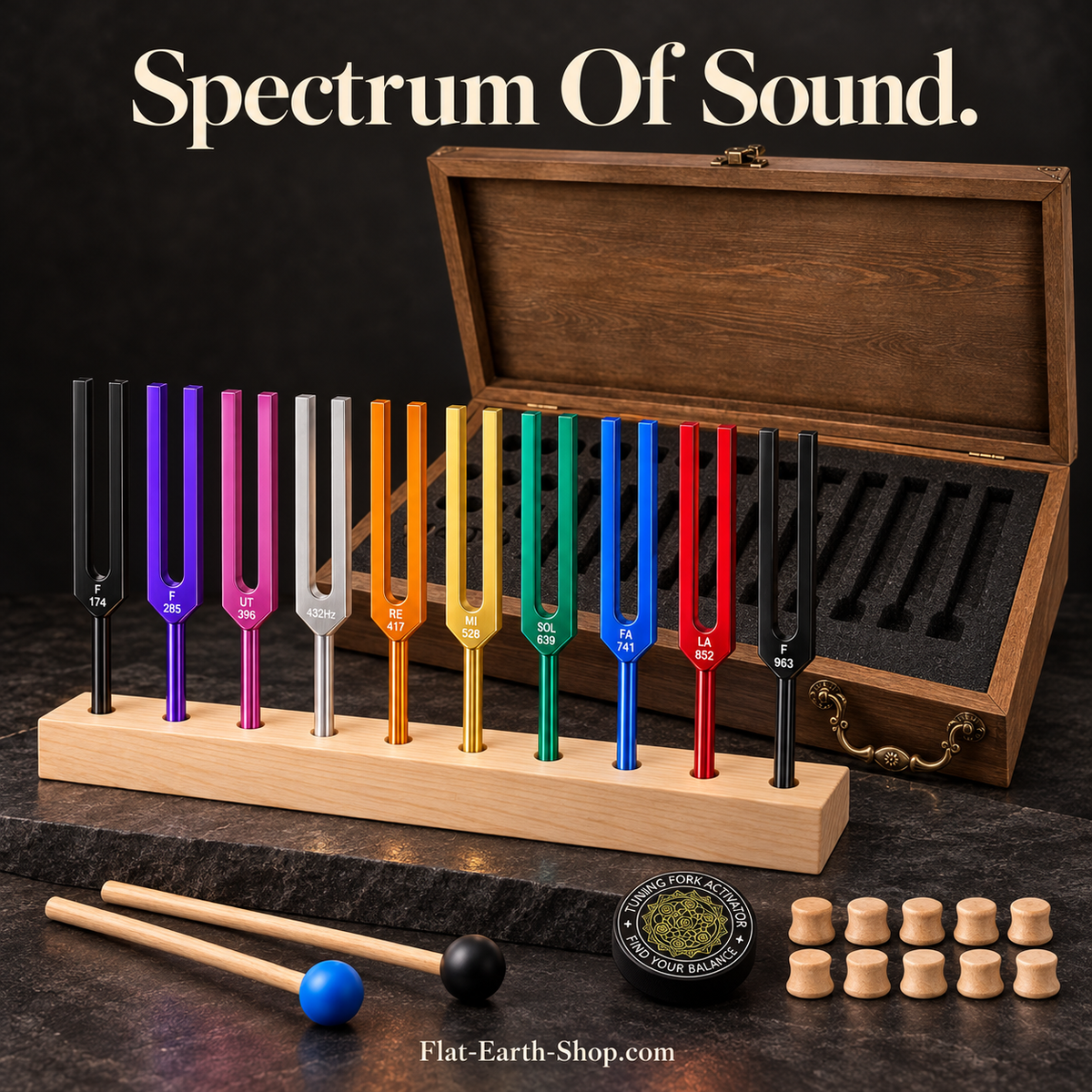 spectrum of sound tuning fork set in a dark studio setting