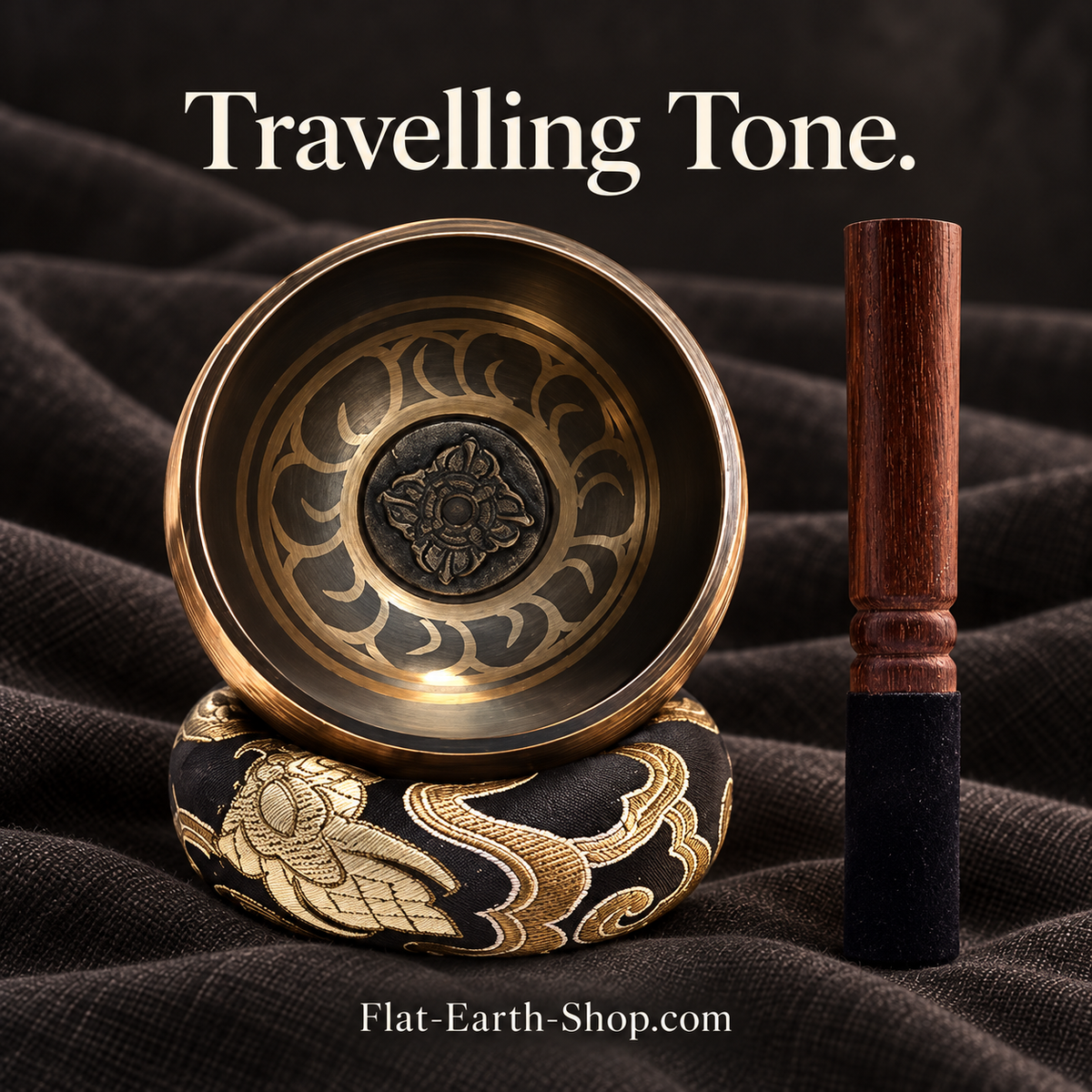 travelling tone singing bowl set in dark studio