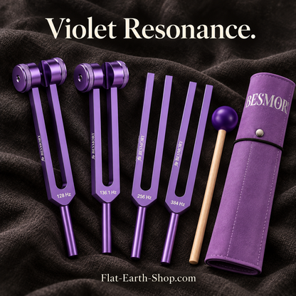violet resonance tuning fork set in a dark studio setting