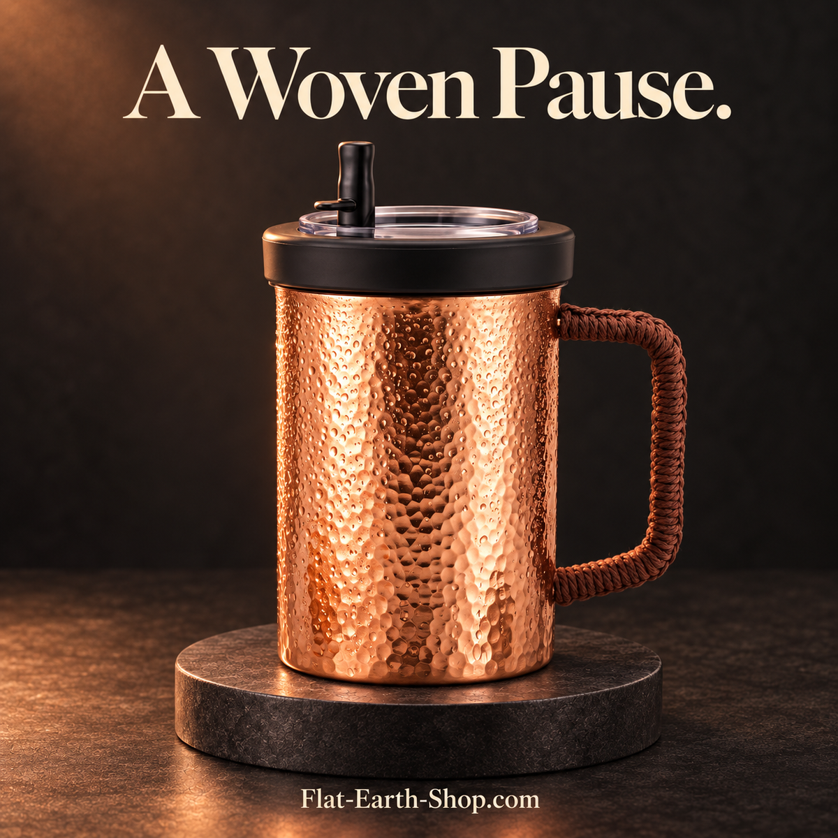 woven pause copper product on a dark studio background