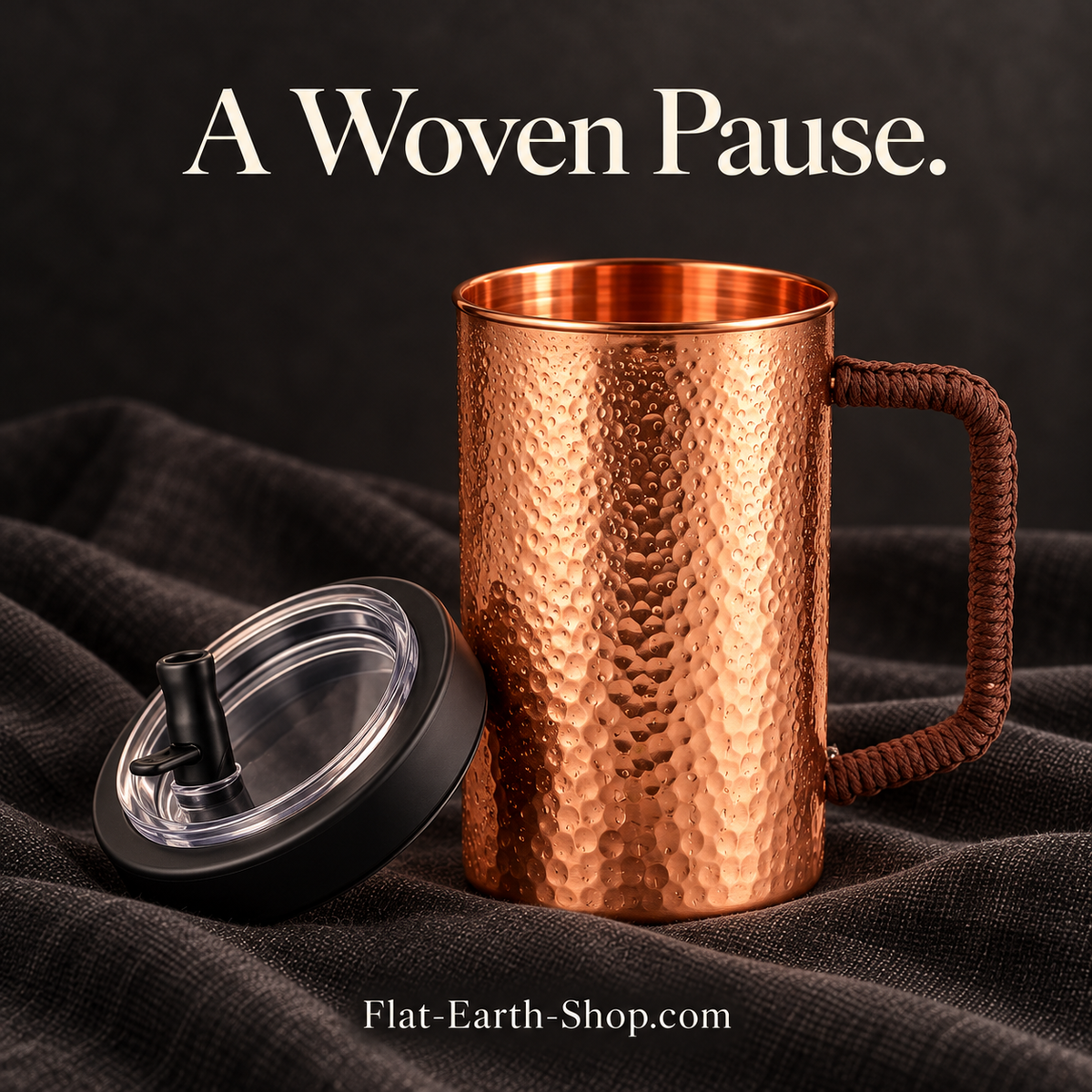 woven pause copper product on a dark studio background