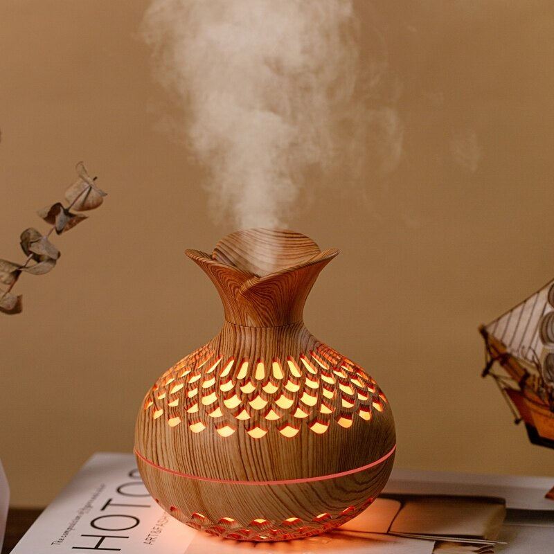 Wood Grain Mini Vase Air Humidifier USB Electric Ultrasonic Water Aroma Essential Oil Diffuser Home Room Fragrance Air Purifier