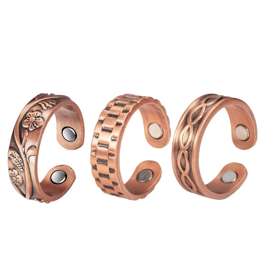 Trio of Handcrafted Magnetic Copper Rings – A Symbol of Health and Style