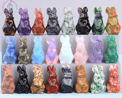 1.5Inch Cute Rabbit Statue Natural Crystal Quartz Mineral Animal Mini Stone Bunny Carving Healing Reiki Home Decor Craft Gifts