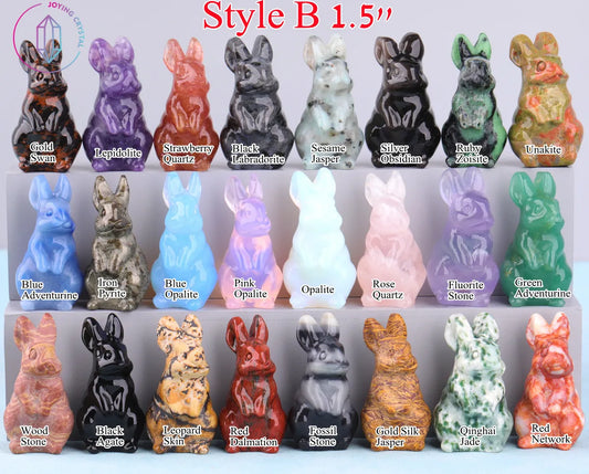 1.5Inch Cute Rabbit Statue Natural Crystal Quartz Mineral Animal Mini Stone Bunny Carving Healing Reiki Home Decor Craft Gifts