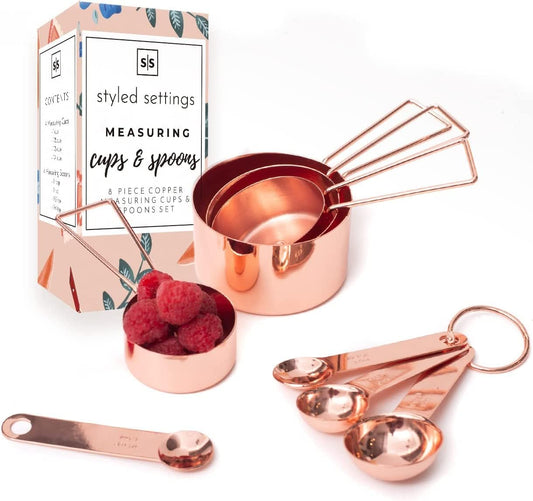 Elegant 8-Piece Copper Measuring Cups and Spoons Set - Rose Gold Stainless Steel for Precision Baking & Cooking