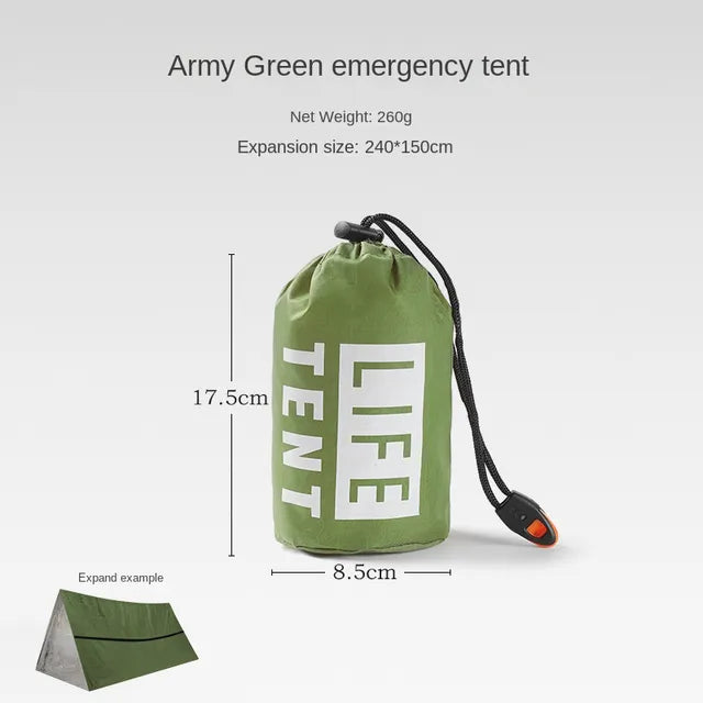 2 Person Emergency Shelter Bivy Survival Tent Kit Mylar Tube Tent Sleeping Bag Waterproof Outdoor SOS Thermal Blanket Reusable