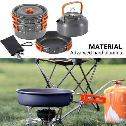 Camping Cookware Kit Outdoor Aluminum Cooking Set Water Kettle Pan Pot Travelling Hiking Picnic BBQ Tableware Equipment