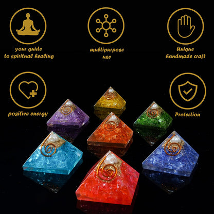 Chakra Balancing Orgonite Pyramid Set - Handcrafted Healing Gemstone Array