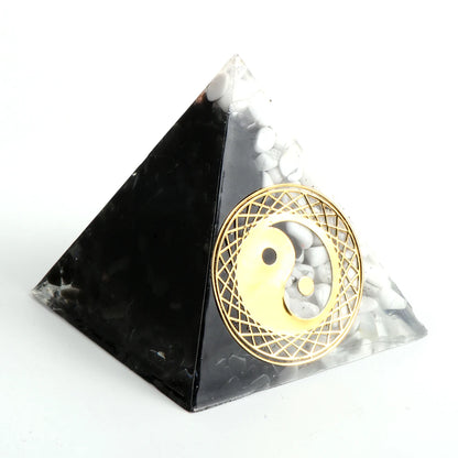 Natural White Turquoises Obsidian Orgonite Pyramid Tai Chi Yin and Yang Energy