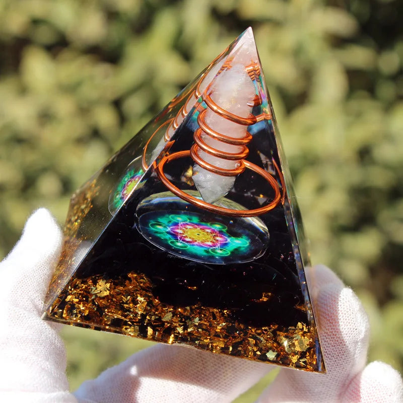 6CM Energy Generator Orgone Pyramid Copper Wire Is Wrapped around Crystal Posts Orgonite Pyramid Emf Protector