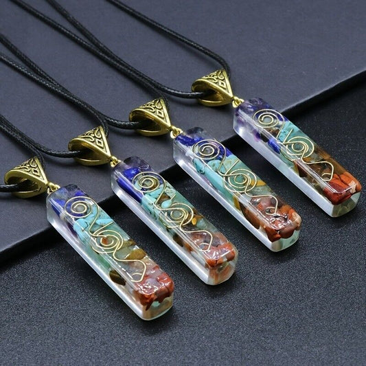 Natural Stone Orgonite Pendant 7 Chakra Healing Energy Reiki Unisex Necklace