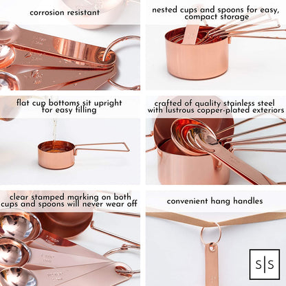 Elegant 8-Piece Copper Measuring Cups and Spoons Set - Rose Gold Stainless Steel for Precision Baking & Cooking