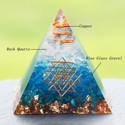 Energy Orgonite Pyramid Blue Glass Gravel Healing Crystals Reiki Chakra Orgone Multiplier Pyramids Fengshui Home Decor