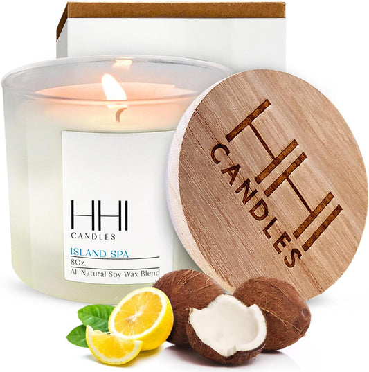 All-Natural Scented Soy Relaxation Candle | Island Spa Candle | a Fresh Blend of Eucalyptus and Citrus | Large Eight Ounce Single Wick Spa Candles | Long Burn Time |