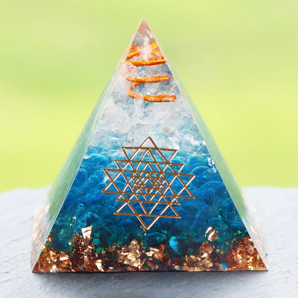 Energy Orgonite Pyramid Blue Glass Gravel Healing Crystals Reiki Chakra Orgone Multiplier Pyramids Fengshui Home Decor