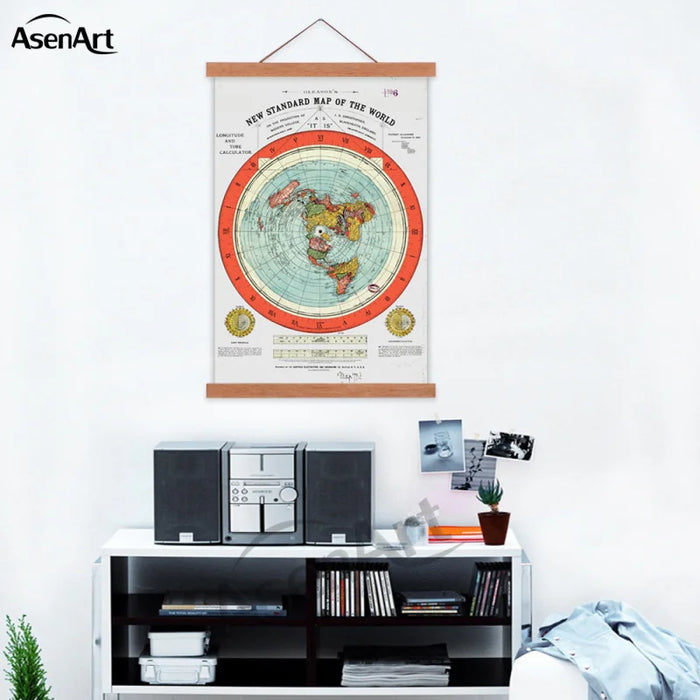 Flat Earth Map – Gleason’s 1892 Vintage Canvas Wall Art Scroll
